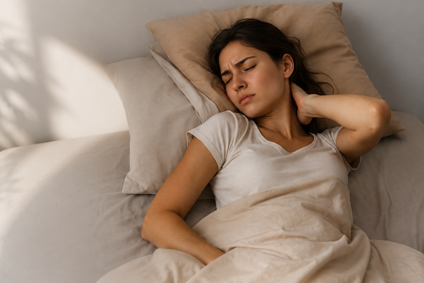 Personne réveillée avec une douleur à la nuque